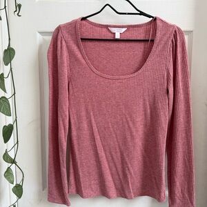 LC Lauren Conrad Dusty Rose Ribbed Long Sleeve Top